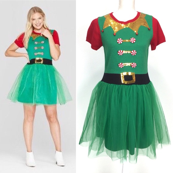 Dresses & Skirts - Elf Mini Dress Costume Red Green Gold Sz S